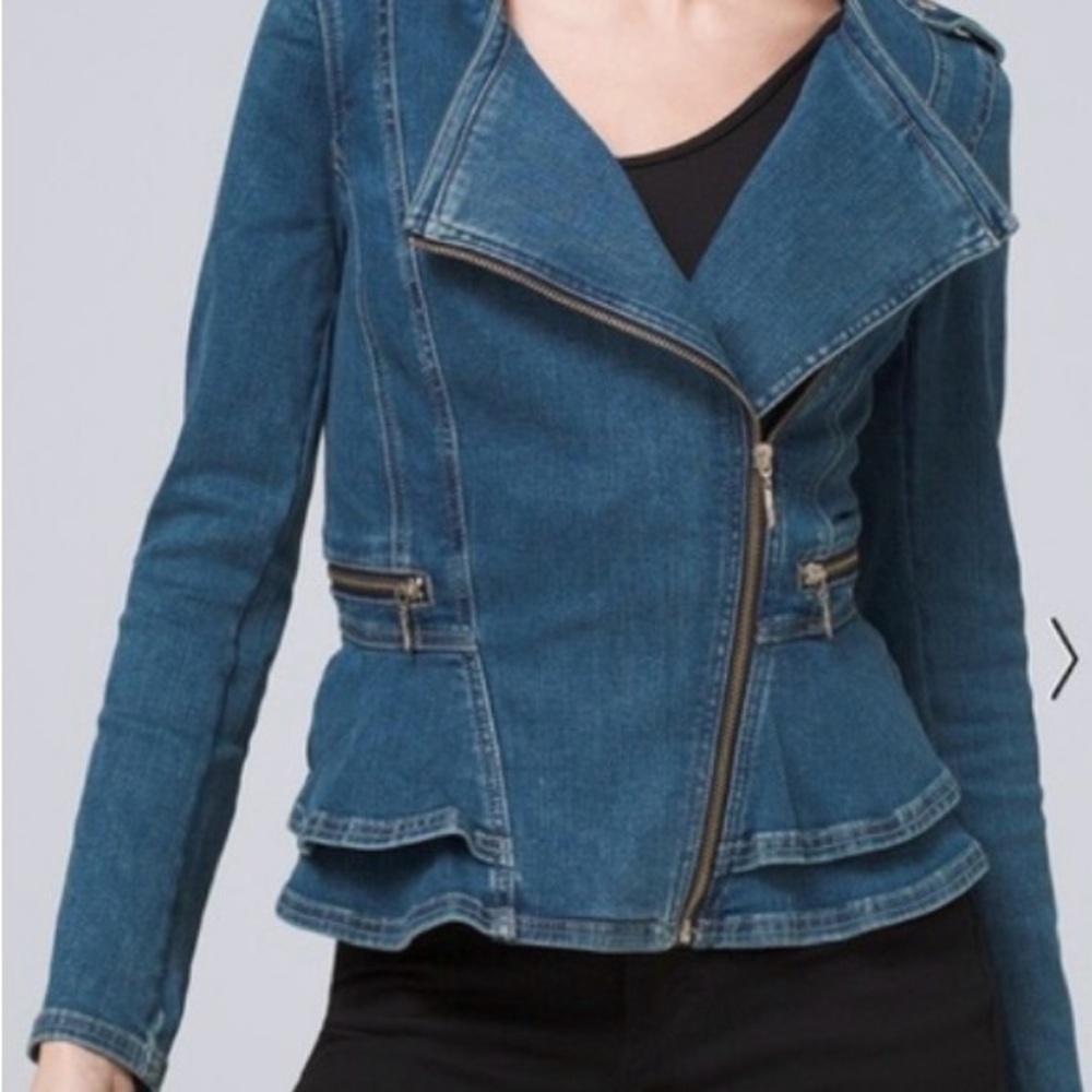 White House Black Market Sz 00 Women’s Blue Jean Jacket - Picture 1 of 13